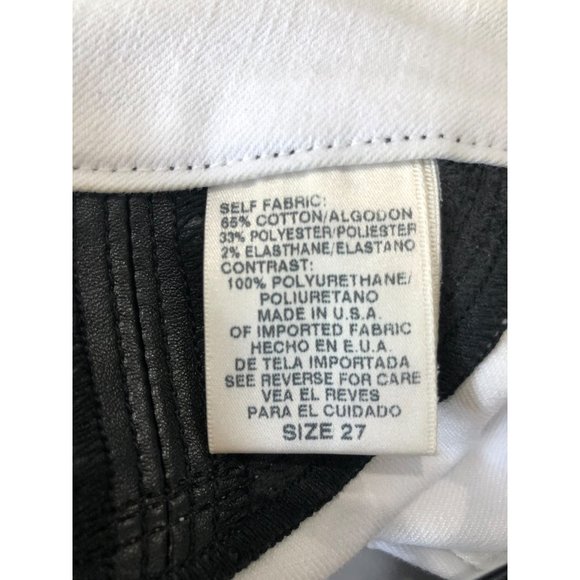 White Skinny Jeans with Black Faux Leather Trim - Picture 11 of 13